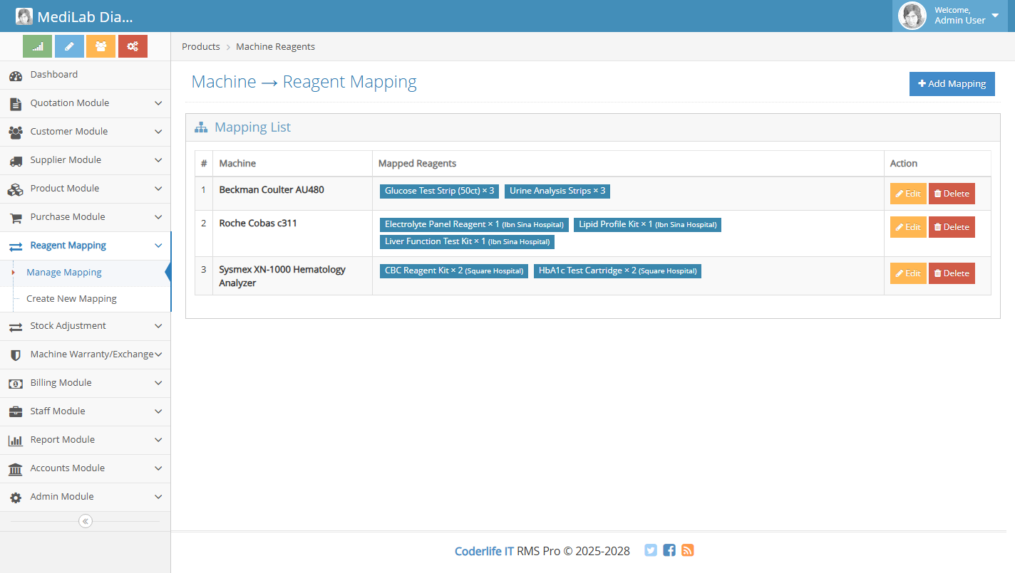 Machine Reagent Mapping screenshot