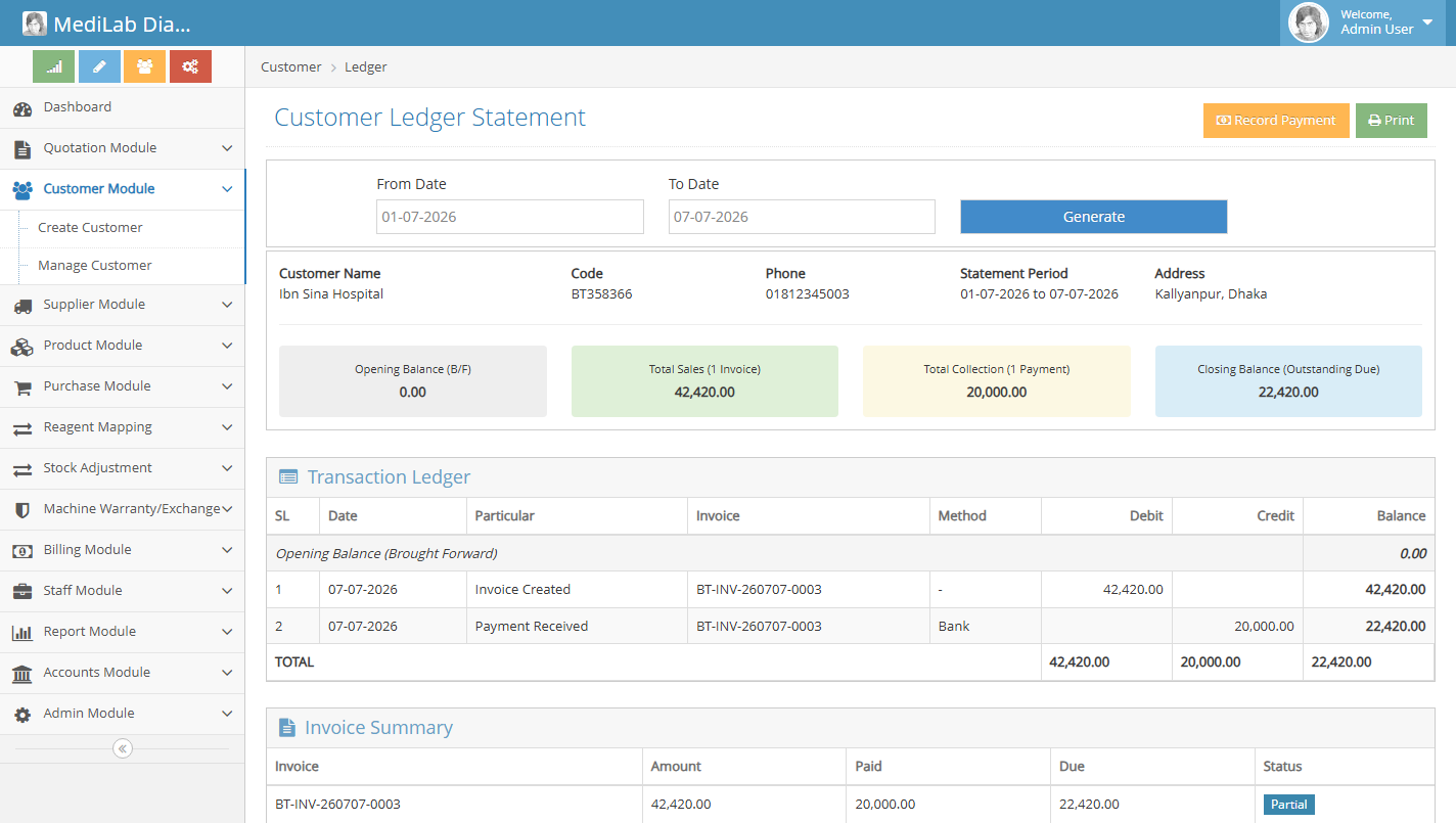 Customer Ledger screenshot