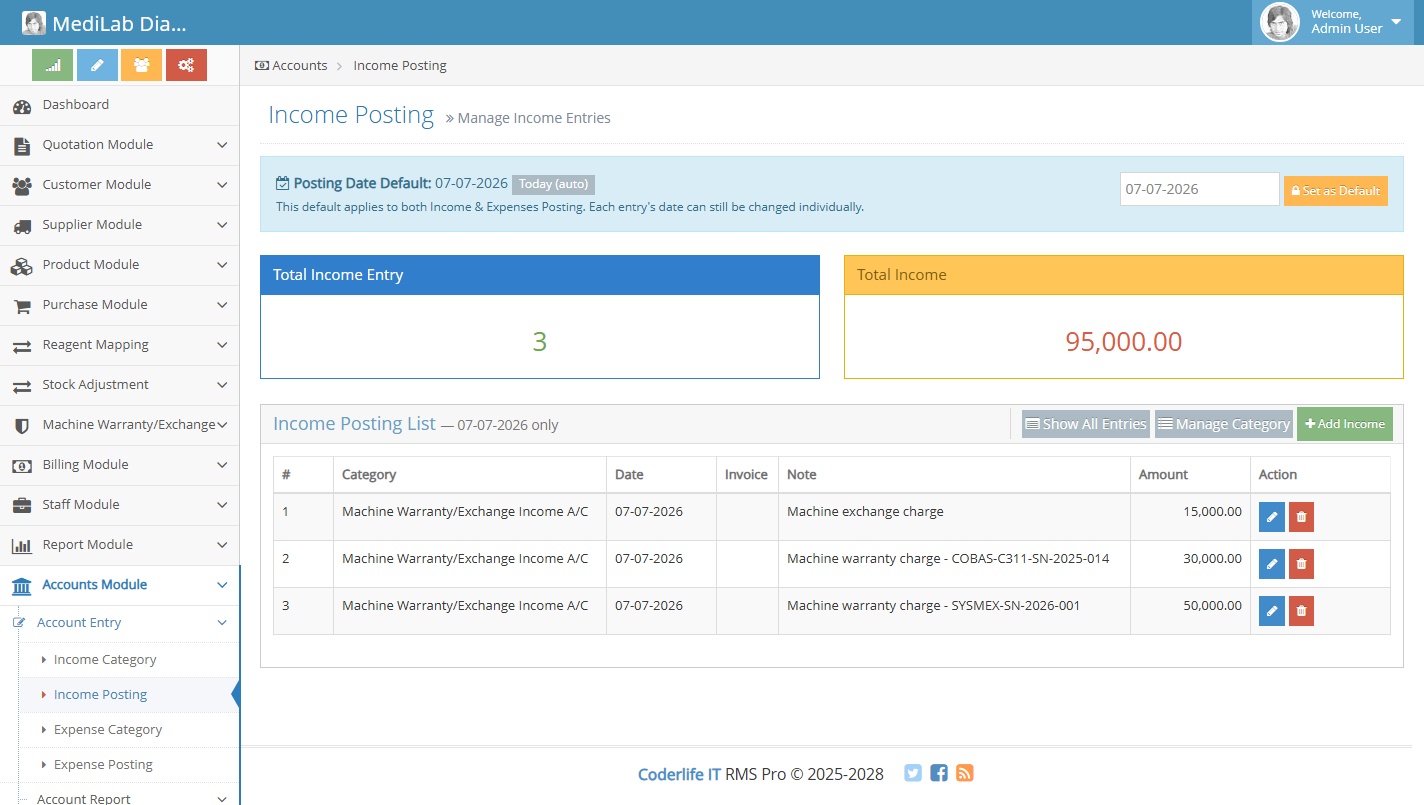 Income Posting screenshot